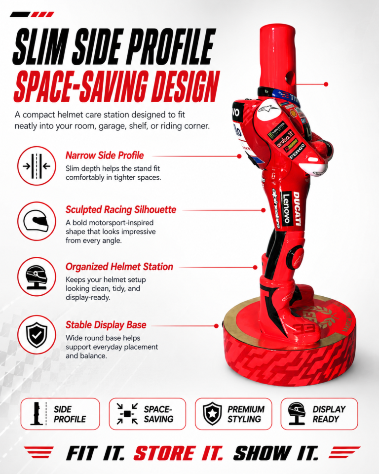 Slim side profile of helmet station